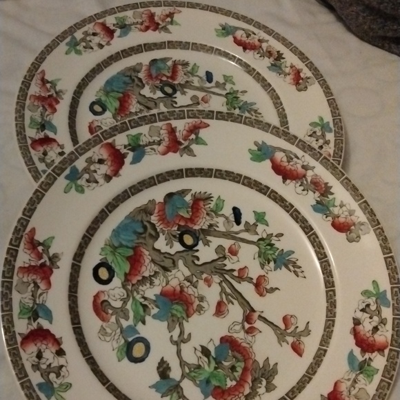 Johnson Brothers, Indian Tree Pattern, 10" Dinner Plate, Brown Greek Key 6pls - Picture 1 of 4